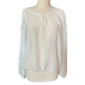 Ya Los Angeles | Pure White Dot Textured Slit Sleeve Blouse Size Large